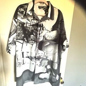 Canopy - Webs cartoon power of money men's XL short sleeve button-up Shirt Y2K